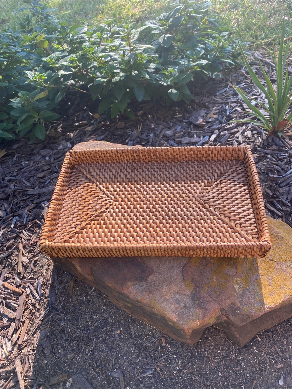 Woven Rattan Tray - Brown